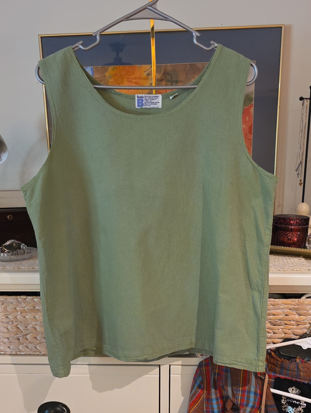 Renata B Cotton Creations Sleeveless Tank Top Olive Green 100% Preshrunk  L Vint
